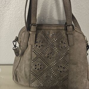 Buckle Gray Studded Shoulder Bag